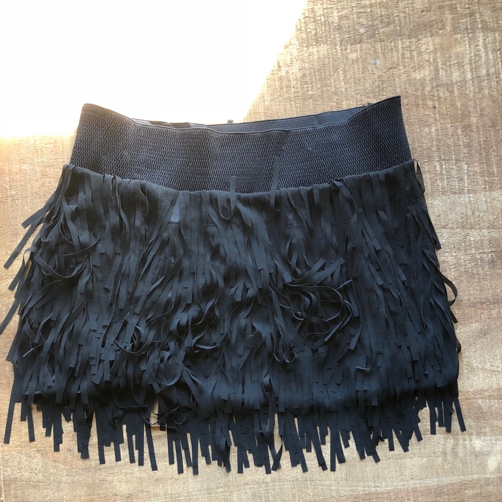 Black fringe miniskirt